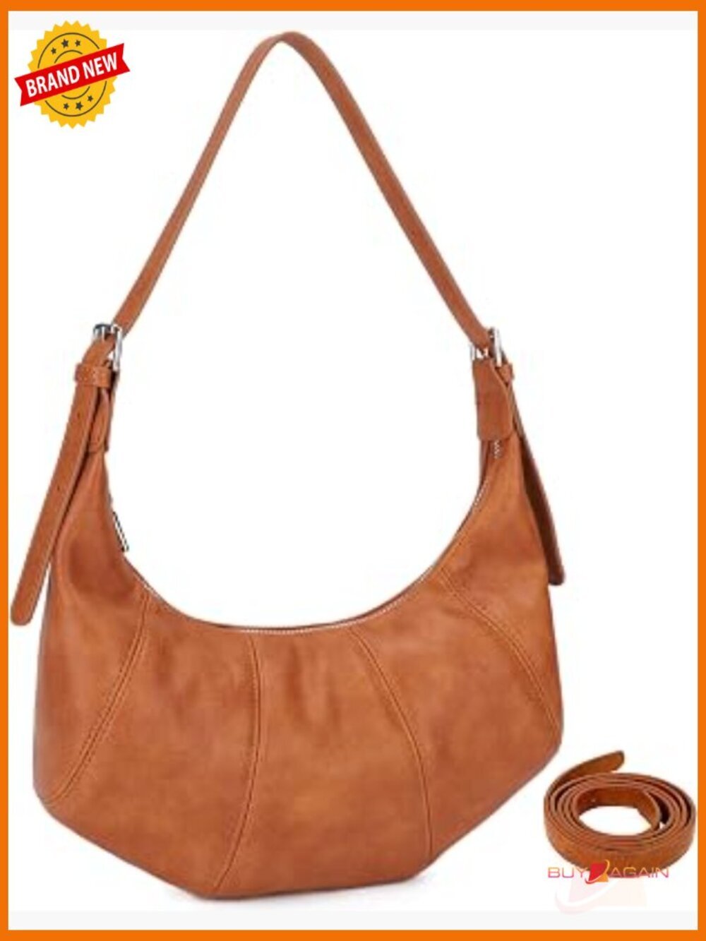 Slouchy Vegan Leather Hobo Purse Crossbody with 2 Straps